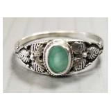 Sterling silver ring s/w light green stone-