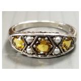 Sterling silver ring s/w yellow stones &