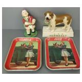 4 advertising items: two 1942 Coke trays, Hennessy