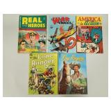5 vintage comic books:  Real Heroes #6 (Sep 1942);