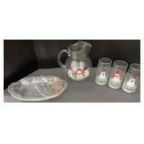 HAND PAINTED SNOWMAN GLASSES & PITCHER