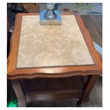 (2) OAK END TABLES W/ MARBLE INSERTS
