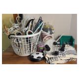 LAUNDRY BASKET W/ HANGERS, PLANT TRIVET, CANDLE