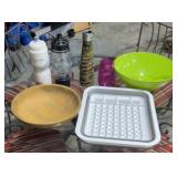 WOOD BOWL, SERVING ITEMS. WATER BOTTLES