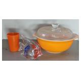 GLASBAKE COVERED DISH, FISH PAPER WEIGHT, GLASS