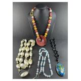 (4) GLASS BEAD NECKLACES