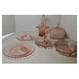 DEPRESSION PINK SERVING BOWLS & BASKET