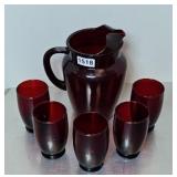ANCHOR HOCKING RUBY RED WATER SET