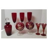 RUBY GLASS, STEMMED ROSE BOWLS & MORE