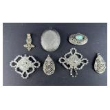 SILVERTONE PENDANTS & LOCKET