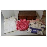 CROCHETED DOILIES & APRON IN GLOVE BOX