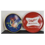 (2) VINTAGE MILLER BEER ADVERTISING TRAYS