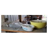 PYREX BOWL W/ CHIP, GLASS LIDS