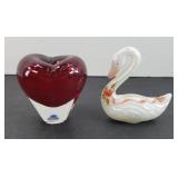 FENTON SWAN PAPERWEIGHT ARTIST SIGN & APPLE