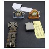 (2) MINIATURE MARBLE CLOCKS, MATCH BOX &