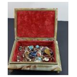 POLISHED STONE JEWELRY BOX W/ JEWELRY