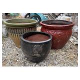 (2) LARGE & (1) MEDIUM POTTERY PLANTERS