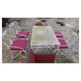 GLASS TOP PATIO TABLE W/ (4) PADDED CHAIRS