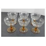 (6) AMBER STEMMED ETCHED GLASSES