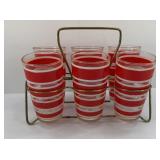 VINTAGE ANCHOR HOCKING GLASS SET W/ HOLDER