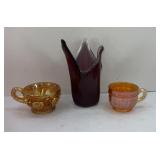 ART GLASS & (2) CARNIVAL CUPS