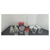 DEMITASSE CUPS & SAUCERS & ASSTD GLASSWARE