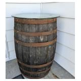 ANTIQUE BARREL W/ GLASS TOP