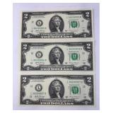 (3) 2 DOLLAR CONSECUTIVE SERIAL 2017A