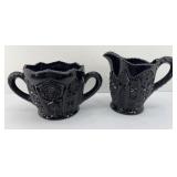 TIARA GLASS BLACK GLASS CREAM & SUGAR