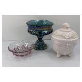 PINK MILK GLASS COVERED CANDY, INDIANA GLASS