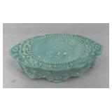 FOSTORIA JENNY LIND BLUE MILK GLASS PIN BOX