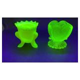 (2) URANIUM GLASS TOOTHPICK HOLDERS