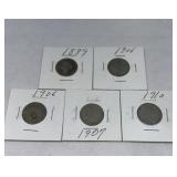 (5) V NICKELS: 1899-1910