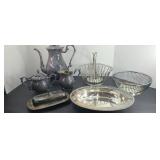 SHERIDAN SILVER PLATE TEA SET & SERVING PIECES