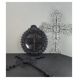 (2) METAL CROSSES & MIRROR