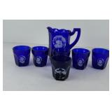 SHIRLEY TEMPLE COBALT BLUE PITCHER & GLASSES