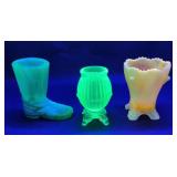 (3) URANIUM GLASS TOOTHPICK HOLDERS