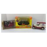 FRICTION CAR, CAST IRON BANK, HARLEY MOTORCYCLE