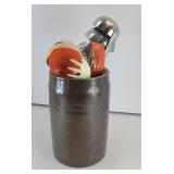 CROCK JAR WITH UTENSILS