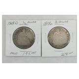 (2) SITTING LIBERTY HALF DOLLARS, 1855 O, 1856