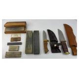 (2) KNIVES & SHARPENING STONES
