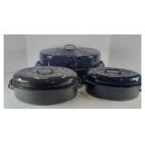 (3) ENAMEL ROASTERS