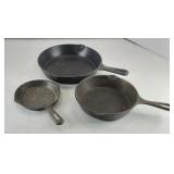 (3) CAST IRON SKILLETS, UNMARKED