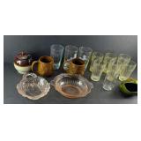 PINK DEPRESSION GLASS, GLASSES & MUGS