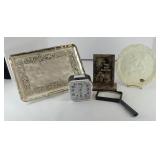 FENTON CHRISTMAS ANNIVERSARY PLATE & METAL TRAY