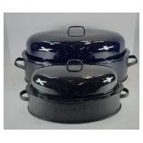 (2) ENAMEL ROASTERS W/ LIDS