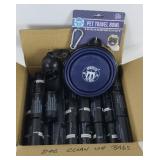 BOX OF DOG CLEAN UP BAGS & DOG TRAVEL BOWL