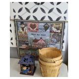 CALENDAR TAPESTRY, FALL LANTERN & (3) BASKETS