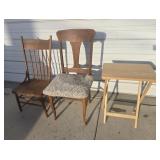 (2) WOODEN CHAIRS & FOLDING TRAY
