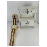 CHILD/ SALESMAN SAMPLE KITCHEN CABINET & CLOCK
